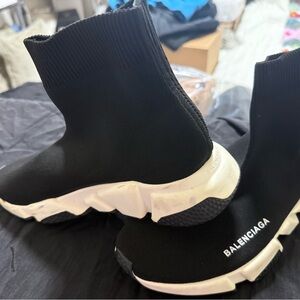 Balenciaga Black Knit Sock Sneakers with White Sole